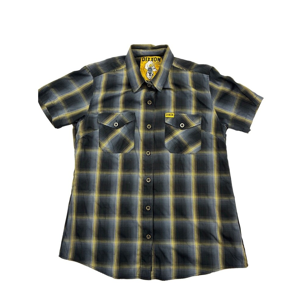Dixxon Chambers Bamboo Plaid Short Sleeve Button Up Shirt Mens Size L Yellow
